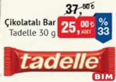 TADELLE ÇİKOLATALI BAR 30 G fiyat ve kampanya bilgisi